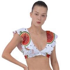 Seamless Background Pattern With Watermelon Slices Plunge Frill Sleeve Bikini Top by pakminggu