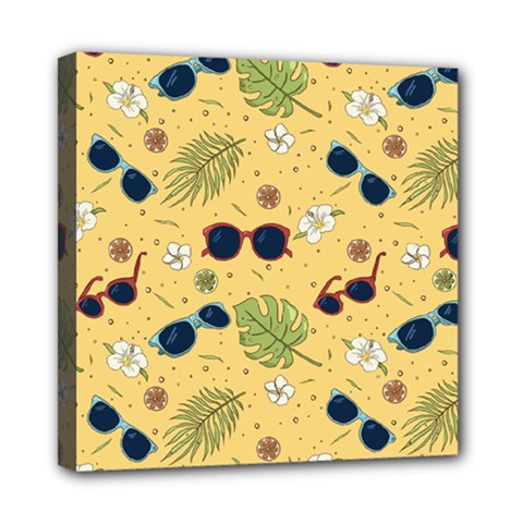 Seamless Pattern Of Sunglasses Tropical Leaves And Flower Mini Canvas 8  X 8  (stretched) by Bedest