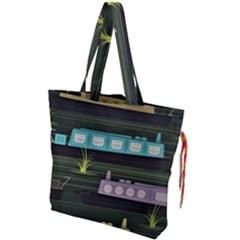 Narrow-boats-scene-pattern Drawstring Tote Bag by Cowasu