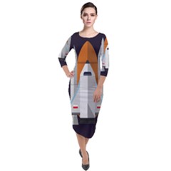 Rocket-space-universe-spaceship Quarter Sleeve Midi Velour Bodycon Dress by Cowasu