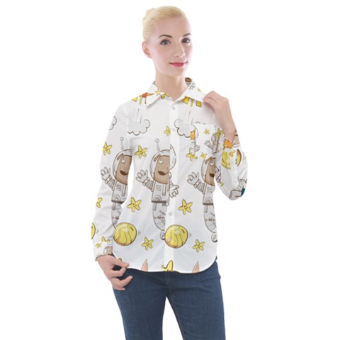 Astronaut-dog-cat-clip-art-kitten Women s Long Sleeve Pocket Shirt by Sarkoni