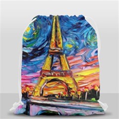 Eiffel Tower Starry Night Print Van Gogh Drawstring Bag (small) by Sarkoni
