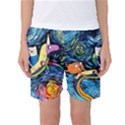 Cartoon Parody  Art Starry Night Van Gogh Women s Basketball Shorts View1