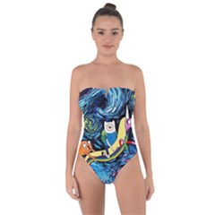 Cartoon Parody  Art Starry Night Van Gogh Tie Back One Piece Swimsuit by Sarkoni