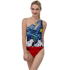 Dog Cartoon Vincent Van Gogh s Starry Night Parody To One Side Swimsuit by Sarkoni
