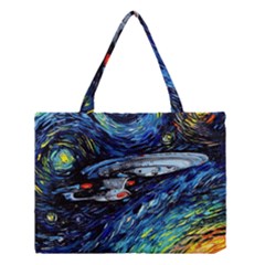 Spaceship Galaxy Parody Art Starry Night Medium Tote Bag by Sarkoni