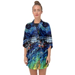 Spaceship Galaxy Parody Art Starry Night Half Sleeve Chiffon Kimono by Sarkoni