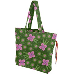 Pink Flower Background Pattern Drawstring Tote Bag by Ravend