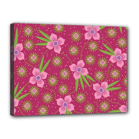 Flower Background Pattern Pink Canvas 16  X 12  (stretched) by Ravend