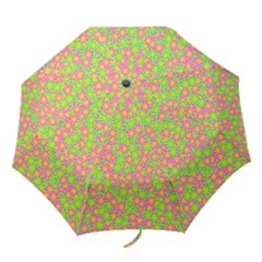 Pink Flower Background Green Pattern Folding Umbrellas by Ravend