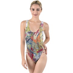 Abstract Background Pattern High Leg Strappy Swimsuit by Bedest