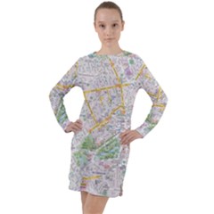 London City Map Long Sleeve Hoodie Dress by Bedest