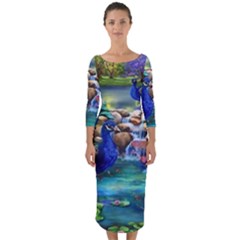 Peacocks  Fantasy Garden Quarter Sleeve Midi Bodycon Dress by Bedest
