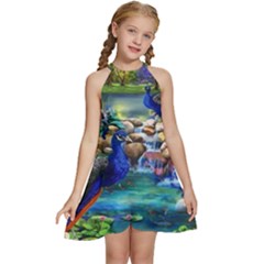 Peacocks  Fantasy Garden Kids  Halter Collar Waist Tie Chiffon Dress by Bedest