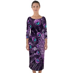 Purple Peacock Quarter Sleeve Midi Bodycon Dress by Bedest