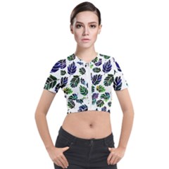 Leaves Watercolor Ornamental Decorative Design Short Sleeve Cropped Jacket by Ravend