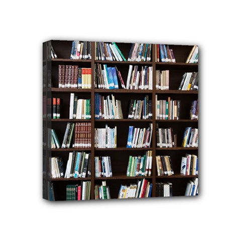Book Collection In Brown Wooden Bookcases Books Bookshelf Library Mini Canvas 4  X 4  (stretched) by Ravend