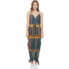 Books-library-bookshelf-bookshop Sleeveless Tie Ankle Chiffon Jumpsuit by Ravend