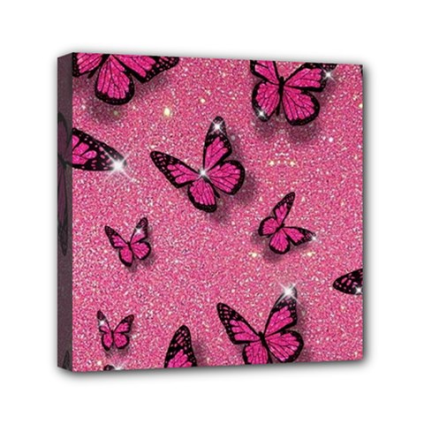 Pink Glitter Butterfly Mini Canvas 6  X 6  (stretched) by Ndabl3x