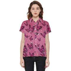 Pink Glitter Butterfly Short Sleeve Pocket Shirt by Ndabl3x