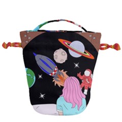 Girl Bed Space Planet Spaceship Drawstring Bucket Bag by Bedest