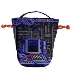 Blue Computer Monitor With Chair Game Digital Art Drawstring Bucket Bag by Bedest
