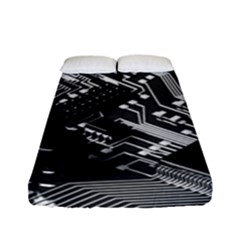 Black And Gray Circuit Board Computer Microchip Digital Art Fitted Sheet (full/ Double Size) by Bedest