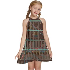 Digital Art Moog Music Synthesizer Vintage Kids  Halter Collar Waist Tie Chiffon Dress by Bedest