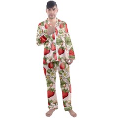Strawberry Fruit Men s Long Sleeve Satin Pajamas Set by Bedest