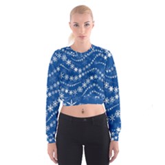 Snowflakes Winter Background Cropped Sweatshirt by Proyonanggan