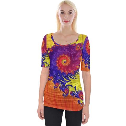 Fractal Spiral Bright Colors Wide Neckline T-shirt by Proyonanggan