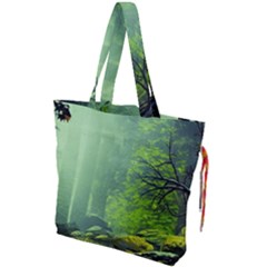Trees Forest Artwork Nature Beautiful Landscape Drawstring Tote Bag by Sarkoni