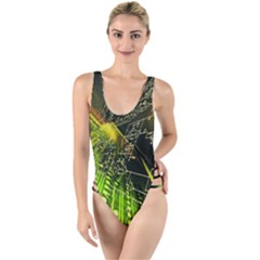 Machine Technology Circuit Electronic Computer Technics Detail Psychedelic Abstract Pattern High Leg Strappy Swimsuit by Sarkoni