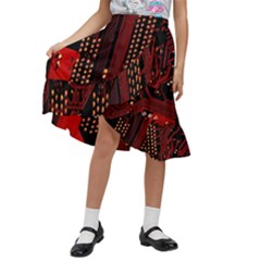 Technology Computer Circuit Kids  Ruffle Flared Wrap Midi Skirt by Sarkoni