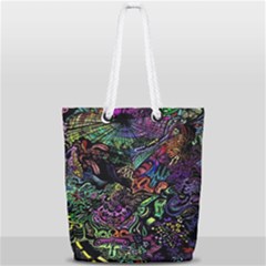 Trippy Dark Psychedelic Full Print Rope Handle Tote (small) by Sarkoni