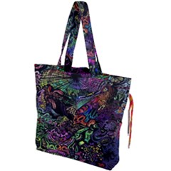 Trippy Dark Psychedelic Drawstring Tote Bag by Sarkoni