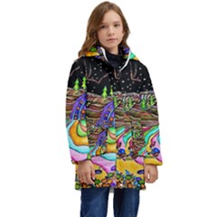 Nature Moon Psychedelic Painting Kids  Hooded Longline Puffer Jacket by Sarkoni
