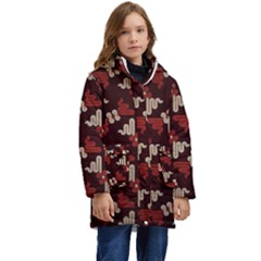 Oriental Dragon Motif Pattern Kids  Hooded Longline Puffer Jacket by Sarkoni