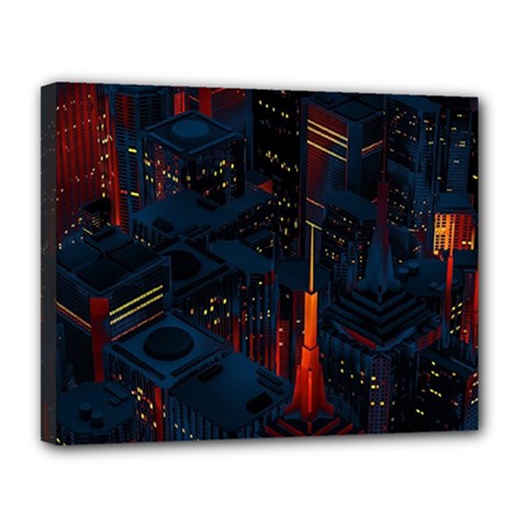 Architecture City Pixel Art Canvas 14  X 11  (stretched) by Sarkoni