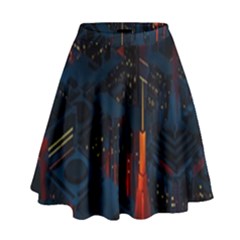 Architecture City Pixel Art High Waist Skirt by Sarkoni