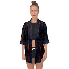 Architecture City Pixel Art Open Front Chiffon Kimono by Sarkoni