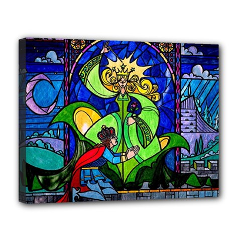 Beauty And The Beast Stained Glass Rose Canvas 14  X 11  (stretched) by Sarkoni