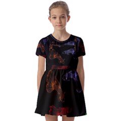 Vector Aquarium Guppies Seamless Fish Pattern With Black Background Kids  Short Sleeve Pinafore Style Dress by Grandong