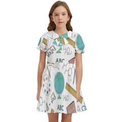 School Subjects And Objects Vector Illustration Seamless Pattern Kids  Bow Tie Puff Sleeve Dress by Grandong