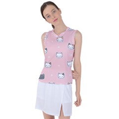 Cute Cat Cartoon Doodle Seamless Pink Pattern Women s Sleeveless Sports Top by Grandong