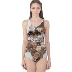 3d Vintage World Map One Piece Swimsuit by Grandong