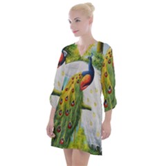 Peacock Art Open Neck Shift Dress by Grandong