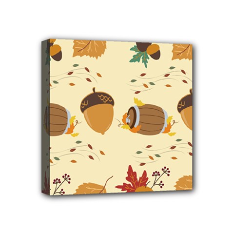Leaves Foliage Acorns Barrel Mini Canvas 4  X 4  (stretched) by Ndabl3x