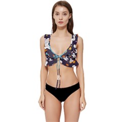 Ghost Pumpkin Scary Low Cut Ruffle Edge Bikini Top by Ndabl3x