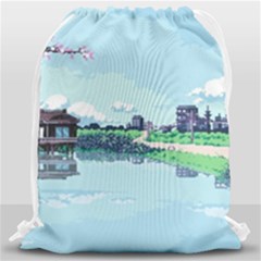 Japanese Themed Pixel Art The Urban And Rural Side Of Japan Drawstring Bag (large) by Sarkoni